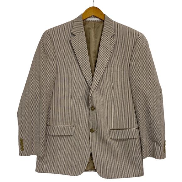 CHAPS Blazer Suit Jacket Men’s Size 40R Taupe Brown Striped Sport Coat - Picture 1 of 12